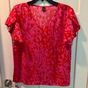 Lishly V Neck Blouse, L, EUC, Pink/Red